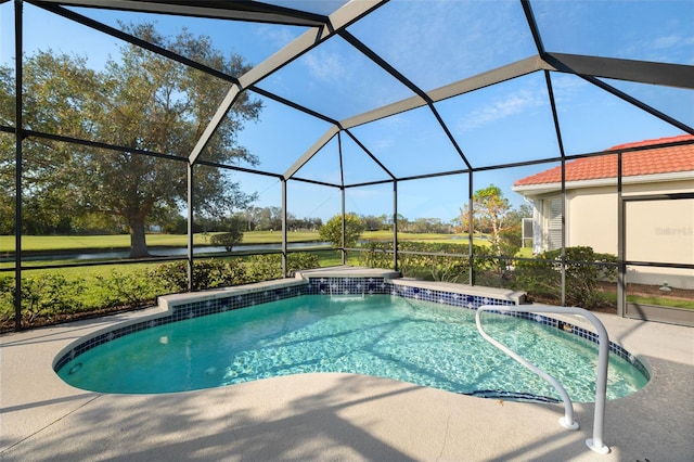 view of pool with a lanai