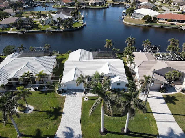 aerial view featuring a water view