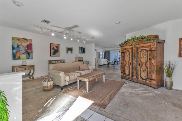 living room with ceiling fan