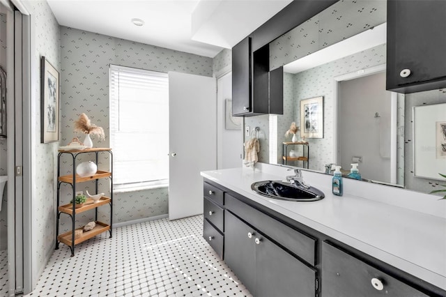 bathroom featuring vanity and a tub to relax in