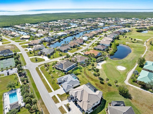 aerial view featuring a water view