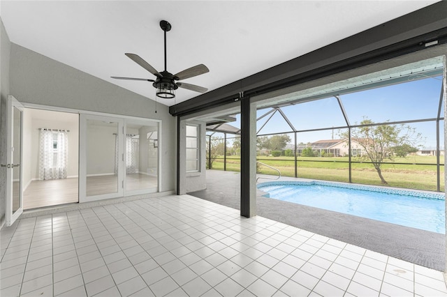 view of pool featuring ceiling fan