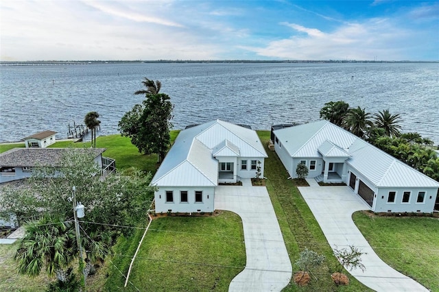 aerial view with a water view