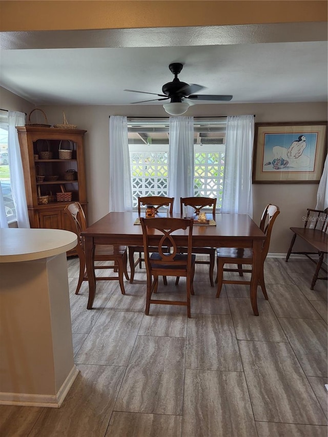 dining area featuring ceiling fan