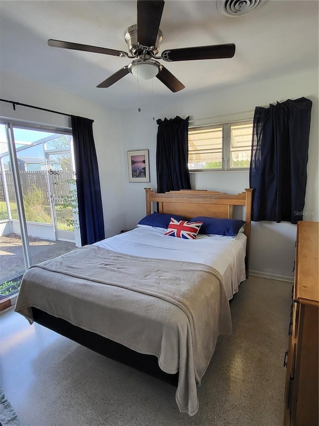 bedroom featuring ceiling fan