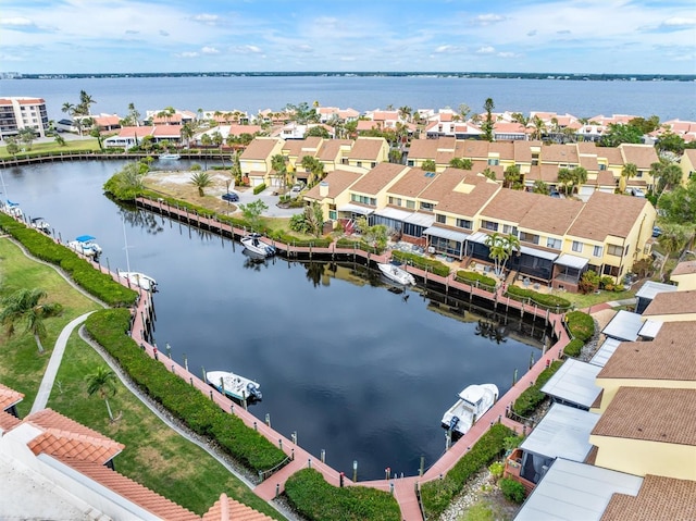 aerial view featuring a water view