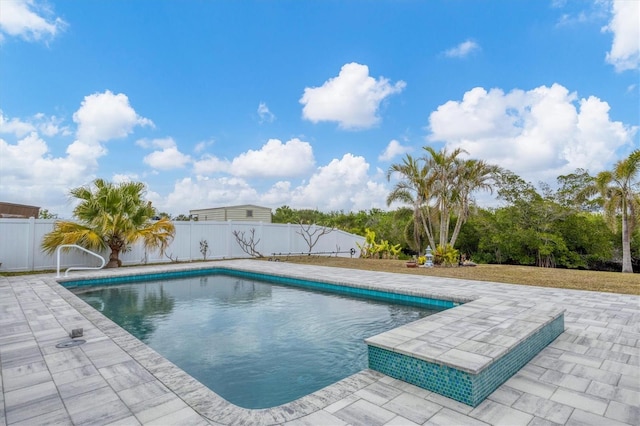 view of swimming pool with a patio area