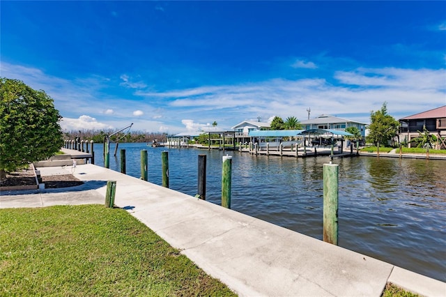 dock area with a water view