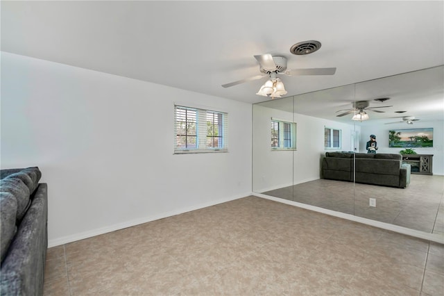 living room with ceiling fan