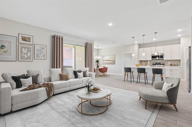 living room with light wood-type flooring