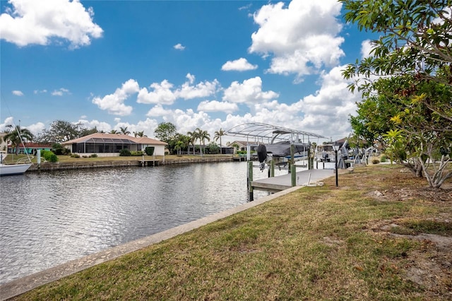 dock area with a water view