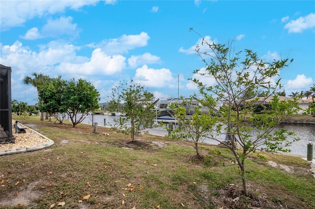 view of yard with a water view