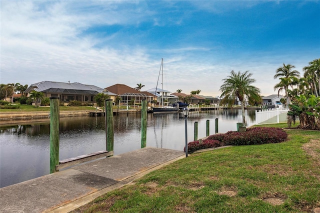 view of dock with a water view