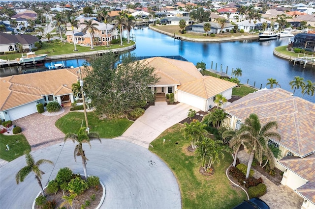 aerial view with a water view