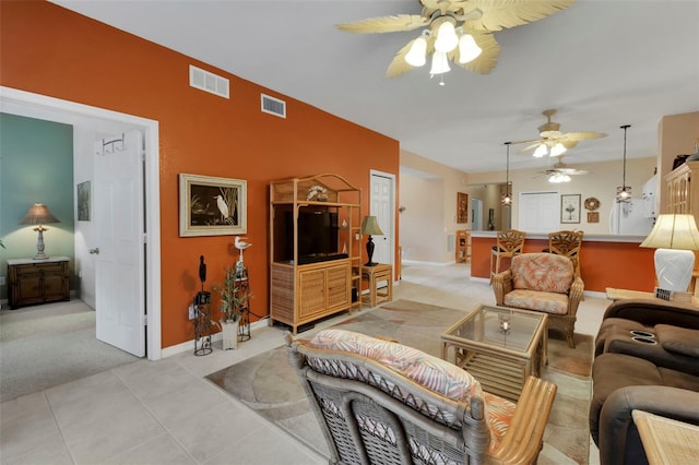 living room with ceiling fan