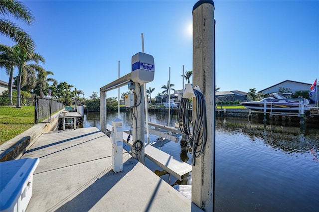 dock area with a water view