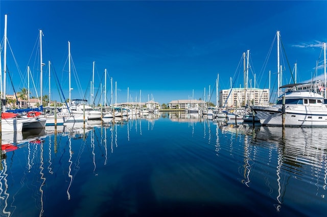 property view of water with a boat dock