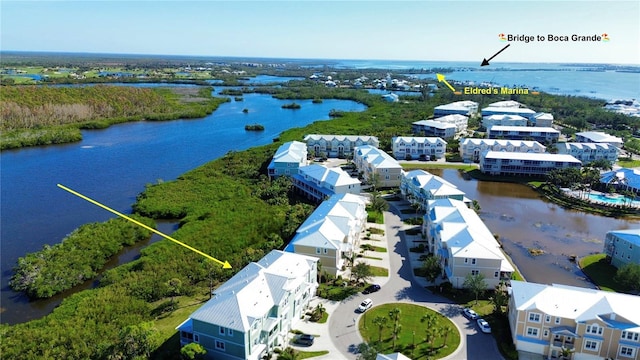 aerial view with a water view