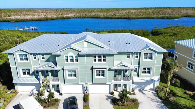 aerial view with a water view