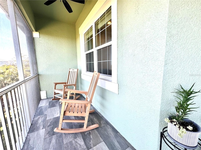 balcony with ceiling fan