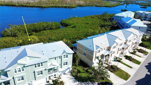 bird's eye view featuring a water view