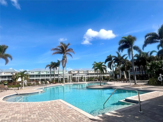 view of swimming pool with a patio