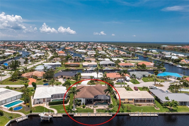 bird's eye view featuring a water view