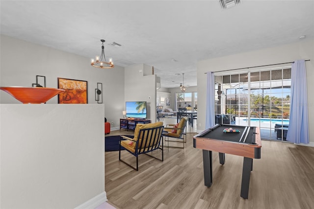 228 Nicholas Pkwy E, Cape Coral, FL 33990 - recreation room featuring baseboards, pool table, visible vents, and wood finished floors