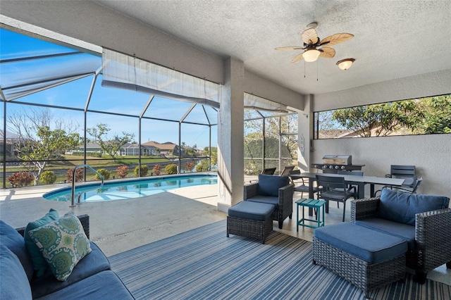 228 Nicholas Pkwy E, Cape Coral, FL 33990 - exterior space featuring an outdoor hangout area, a swimming pool, and ceiling fan