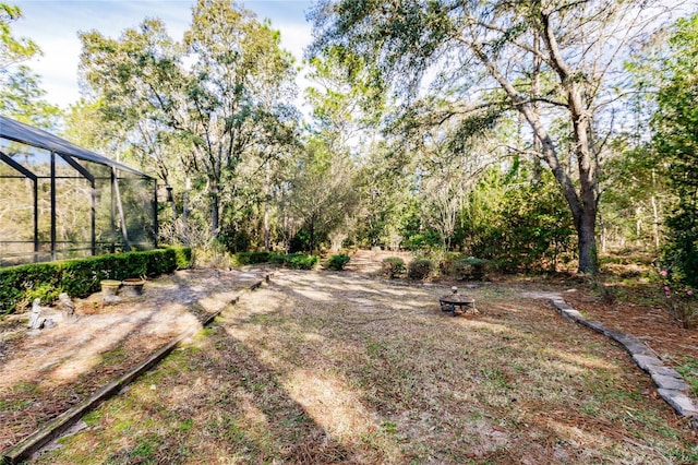 view of yard featuring a lanai