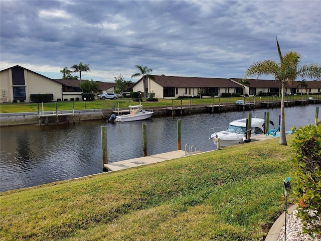 view of water feature with a boat dock