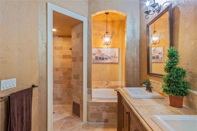 bathroom with vanity and plus walk in shower