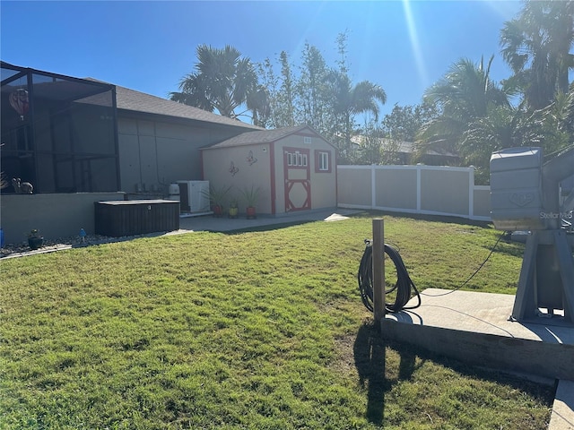 view of yard with a shed