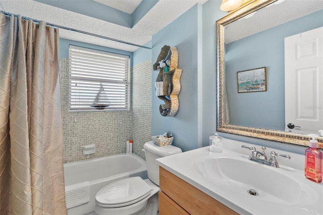 full bathroom featuring vanity, toilet, and shower / tub combo with curtain