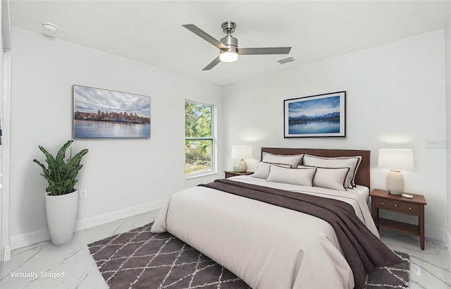 bedroom featuring ceiling fan