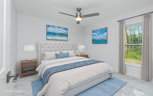 bedroom featuring ceiling fan