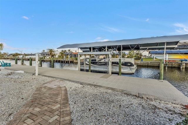 dock area with a water view