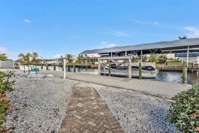 view of dock with a water view