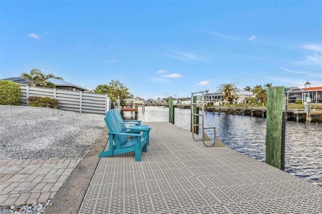 view of dock with a water view