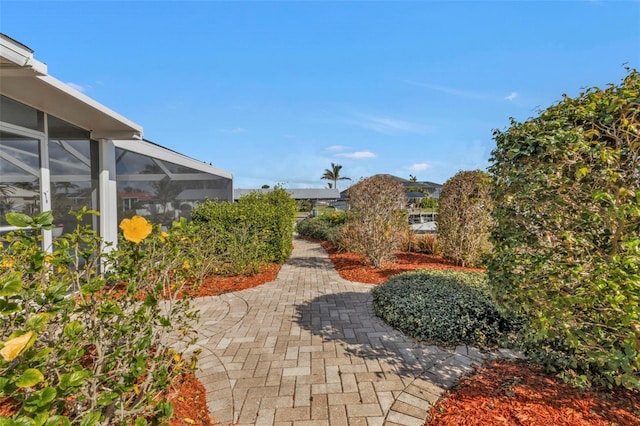 view of yard with a patio and a sunroom