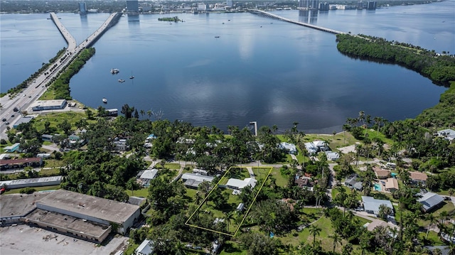 aerial view featuring a water view