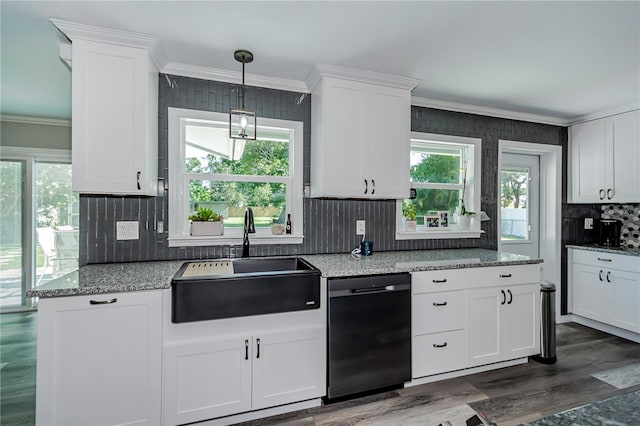 kitchen with white cabinets, dishwasher, sink, and a wealth of natural light