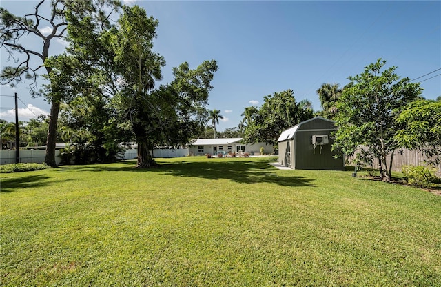 view of yard featuring a storage shed