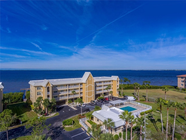 aerial view with a water view