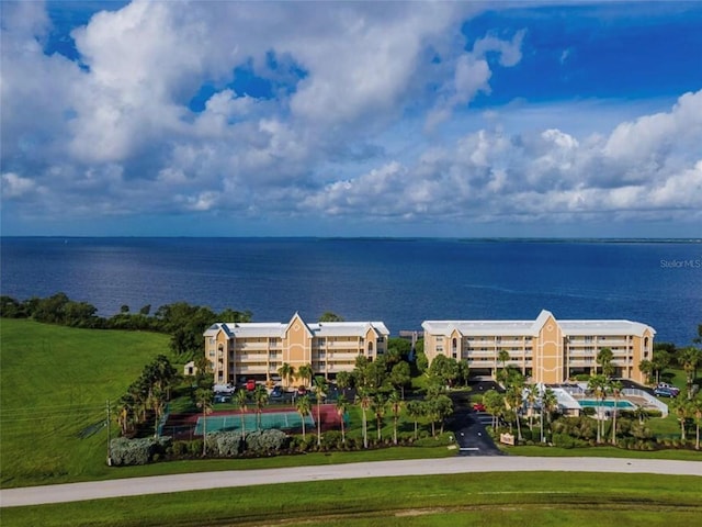 aerial view with a water view