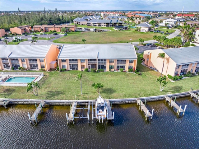 aerial view featuring a water view