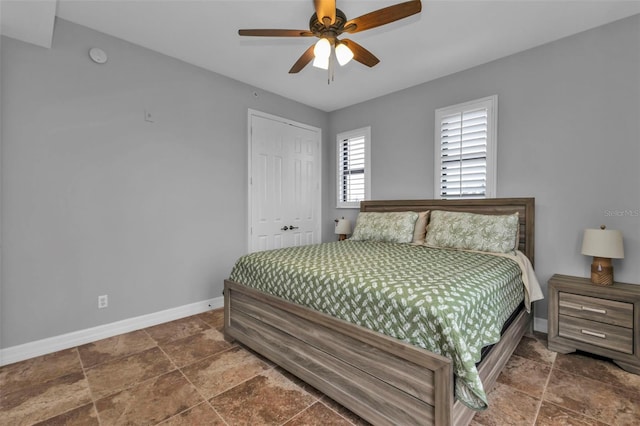 bedroom featuring a closet and ceiling fan