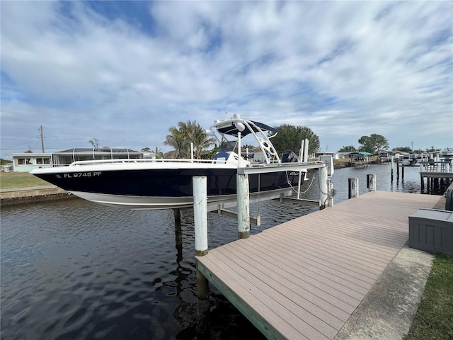 dock area with a water view