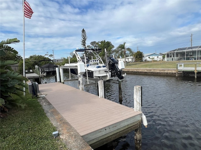 view of dock with a water view