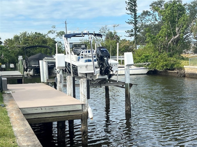 dock area with a water view